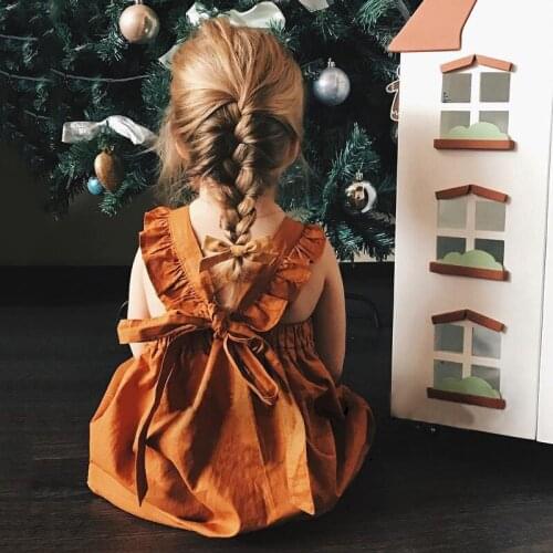 Newborn Baby Summer Orange Sleeveless Princess Party Dresses Fashion Cross Backless Dress Toddler Girls Clothing Szie Of 80-110