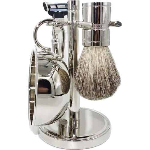 WLONG Popular Badger Hair Beard Facial Cleaning Shaving Brush Foaming Soap Bowl Set 4-Piece Razor Tool Kit for Men