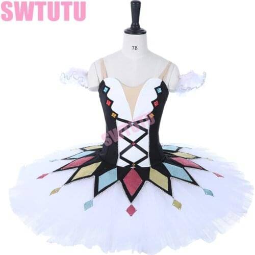 Girls Black White Harlequinade Competition Stage Professional Ballet Tutu Women Adult Pancake Classical Dance Costume TutuBT9050