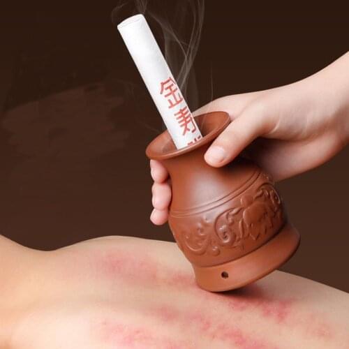 Dropshipping Purple Clay Moxibustion Pot Chinese Acupuncture Heating Therapy Guasha Treatment Massage Moxa Box Burner Rolls