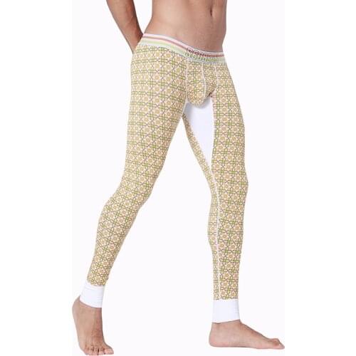 SALE Mens sexy Long johns comfortable soft Cotton fashion Geometric pattern warm Thermal underpants underwear Slim Leggings
