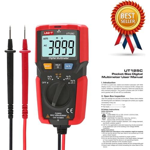 UNI-T UT125C Handheld Pocket Size Digital Multimeter AC/DC Voltage Tester Resistor Capacitor Frequency Diode NCV Test