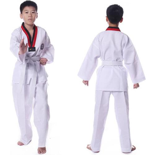 White Taekwondo Uniform WTF Kids Adults Training Long Sleeve Clothes Loose Breathable Cotton Dobok Robe Karate Sportswear100-190