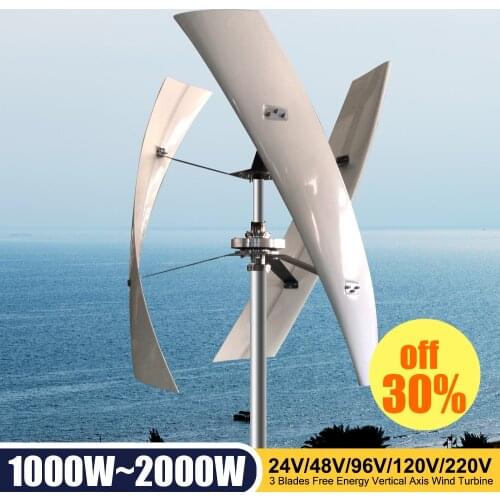 Wind Turbine 1kw 1.5kw 2kw 3 Blades Free Energy Vertical Axis Wind Generator 24v 48v 96v 120V 220v Homeuse Windmills Low RPM