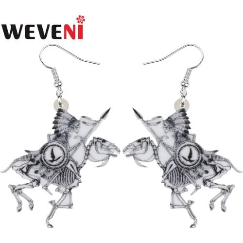 WEVENI Acrylic Halloween Gray Horse Soldier Skeleton Earrings Printing Skull Dangle Drop Jewelry For Women Girls Festival Gift