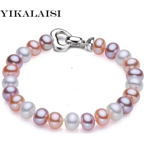 YIKALAISI 925 sterling silver jewelry New Fashion 8-9-10-11mm white Multi 100% natural pearl bracelets 18cm pearl Best Gift