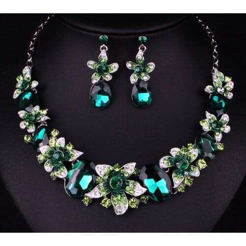Zlxgirl jewelry Fashion Womens Europe design enamel flower necklace & earring jewelry sets perfect wedding bridal pendant