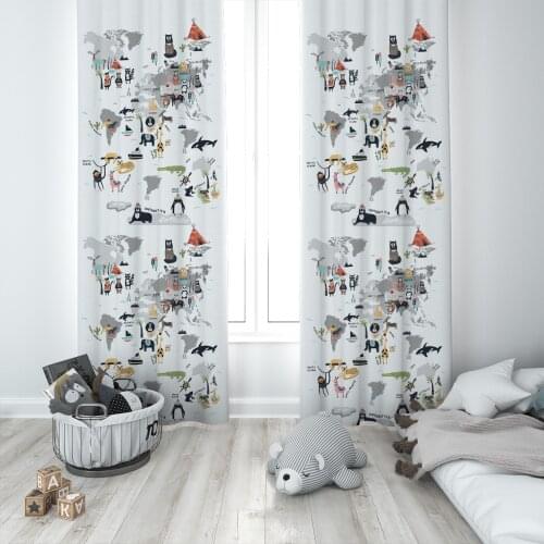 Curtains Children 3D Printed Decorative Items Home Childrens Room World Map Animals Model 290