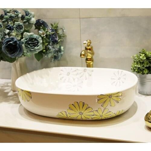 Yellow Daisy Succinct Modern European Warm Decorative Wash Basin Over the Counter