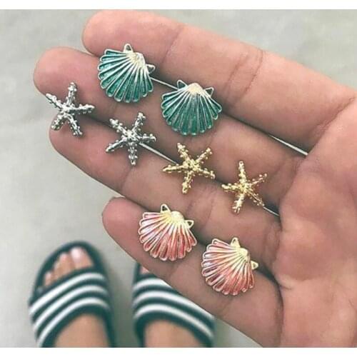 4 Pairs / Set Exquisite Bohemian Earrings Summer Beach Earrings Creative Fashion Jewelry Colorful Shells Starfish Female Earring
