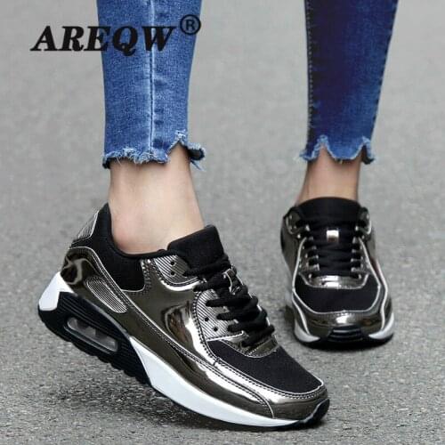 2021 Fashion PU Leather Women Trainers Breathable Mesh Women Casual Shoes Women Vulcanize Shoes Gold Silver Women Shoes 46