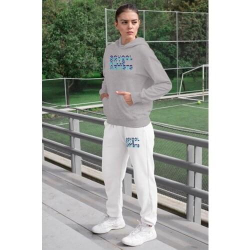 Angemiel Wear School Lion Women Tracksuit Set Gray Hooded Sweatshirt White Sweatpants