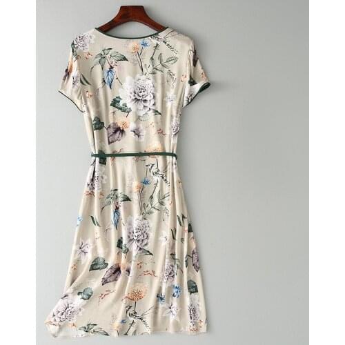 Dress Summer Women Real Silk Dresses Female Long Floral Vintage Vestidos Korean Elegant Beach Evening Party Dresses S08899