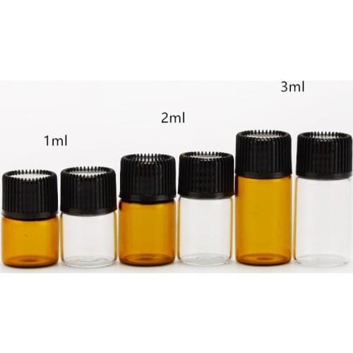 10pcs PVC Amber Essential Oil Bottle 1/2/3 ML Thin Glass Small Brown Perfume Oil Vials Sample Test Bottle With Orifice Reducer