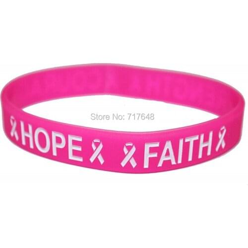 100pcs HOPE, FAITH, STRENGTH, COURAGE ribbon wristband silicone bracelets free shipping by epacket A