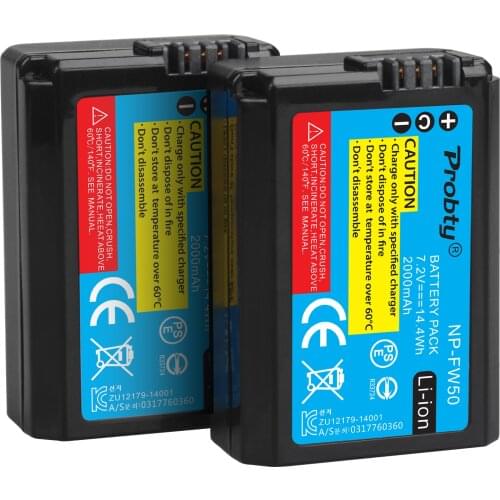 2Pcs Probty NP-FW50 NP FW50 NPFW50 Battery For Sony NEX-7 NEX-5N NEX-F3 NEX-5R NEX-6 NEX-3 NEX-3A NEX-3D A7 7R II A6000 A6300