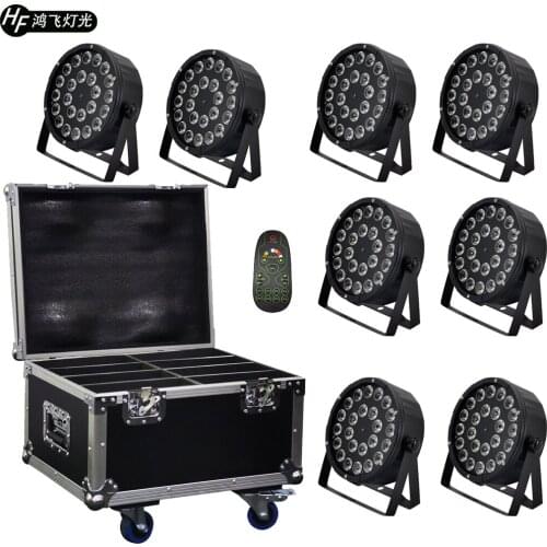 8 pieces / Remote control 24x12w led par light + flight case rgbw 4in1 flat par light dmx512 professional stage lighting