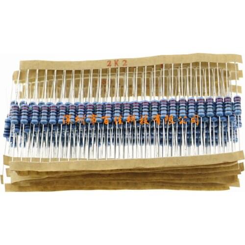 875pcs 35 kinds specifications Resistance Values × 25Pcs 1W Five Color Ring Resistance (1r-2.2m) 1% Metal Film Resistor Pack Kit