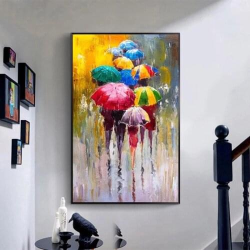 Abstract Portrait Figure Posters Girl Holding An Umbrella Oil Paintings on Canvas Prints Wall Art Pictures for Home Decoration