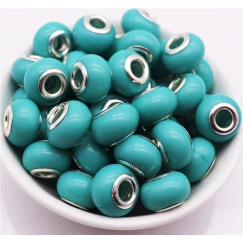 10Pcs Solid Color Big Hole European Beads Plastic Resin Murano Spacer Beads Charms fit Pandora Bracelet for Jewelry Making Women