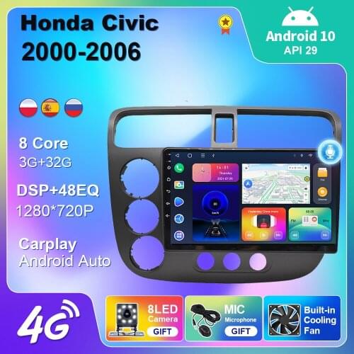 Carplay Android 10 For Honda CIVIC 2000 2001 2002 2004 2006 Car Radio Multimedia Player GPS Navigation Android Auto 2 din No DVD