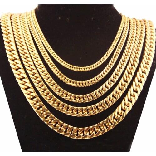 6/8/10/12/14mm Yellow Gold Filled Stainless Steel Miami Link Curb Cuban Chain Mens Necklace Male Jewelry Choker