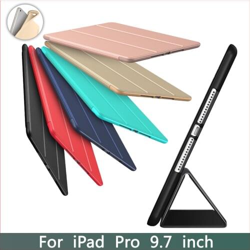 Case for Apple iPad Pro 9.7 2016 Soft silicone bottom + PU Leather Smart wake up sleep cover , for ipad A1673 A1674 A1675 shell