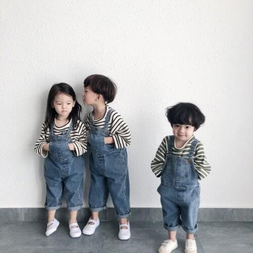 Childrens Overalls Baby Boys and Girls Denim Pants Boys Jeans Overalls Children Strap Solid Cotton Jumpsuit Casual Kids Pants