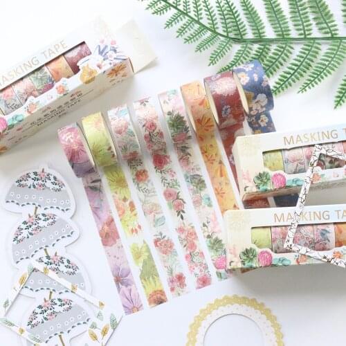Domikee Vintage flower gold foil traveler journal decoration DIY washi tapes lot student diary photo craft masking tapes 8pcs