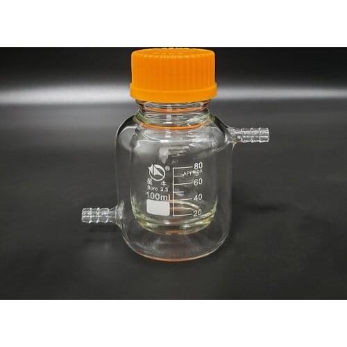 Double-deck cylindrical single-necked flat bottom flask,Capacity 100ml,GL45mm,Mezzanine jacketed reactor bottle,Reagent bottle