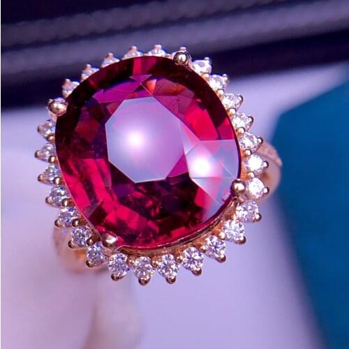 E418 Fine Jewelry Real 18K Rose Gold AU750 100% Natural Red Tourmaline Gemstone 9.8ct Female Rings for Women Fine Ring