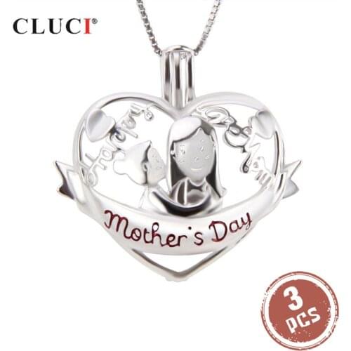 CLUCI 3pcs Silver 925 Pendant for Mothers Day Gift Women Jewelry 925 Sterling Silver Heart Shaped Pearl Locket Pendant SC254SB