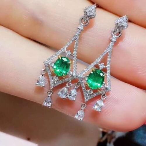 Fashion Luxury Natural Columbian Emerald Stud Earrings For Women Party S925 sterling silver Fine Jewelry Elegant Real Gemstones