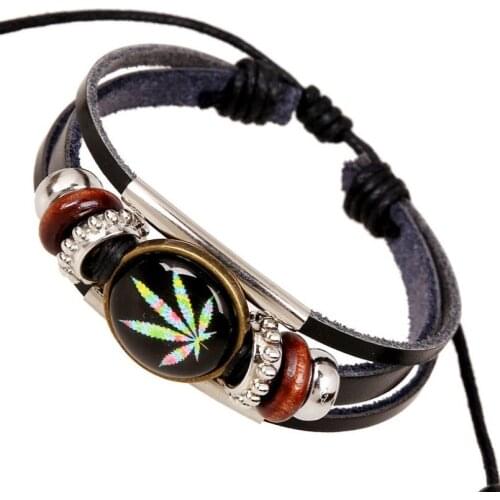 Fashion Punk Maple Leaf Leather Bracelet Vintage Black Charm Unisex Bangle Wrap Wristbands Multilayer Retro Hiphop Rock Jewelry