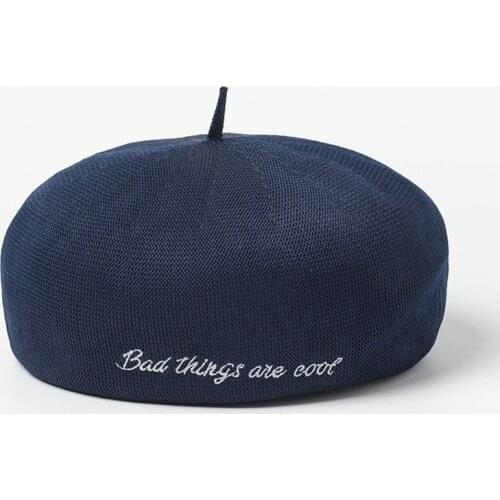 Korean-style New Style Lettered Embroidered Breathable Knit Beret Painter Cap-Style Artistic Female Cap