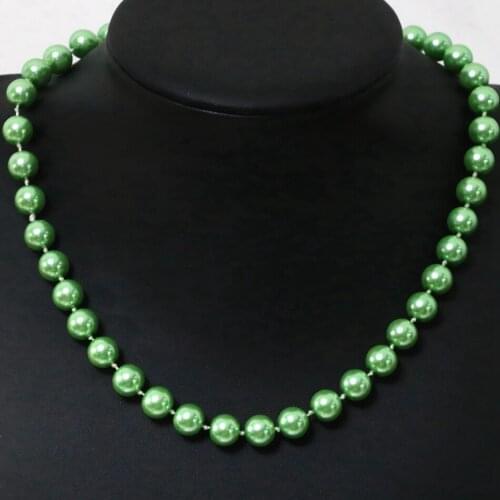 Green shell simulated-pearl factory price round beads diy necklace for women 8,10,12,14mm hot sale chain jewelry 18inch B1645