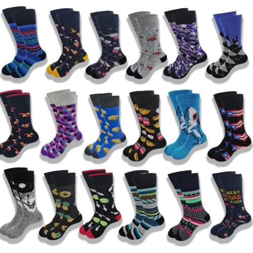 A Pair of Mens Socks in Autumn and Winter Hamburger Shark Striped Wolf Cola Car Multi-Color Comfortable Dress Middle Tube Sock