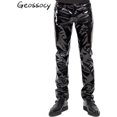 Plus Size Sexy Black leather pants with zippers Lingerie Exotic latex pants men Catsuit PVC Stage Clubwear gay fetish Pants