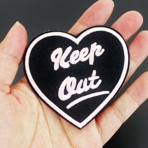 Pink Heart keep out Black Patches Ironing Badges Clothes Embroidered Stickers Apparel Appliques Sewing DIY Accessory