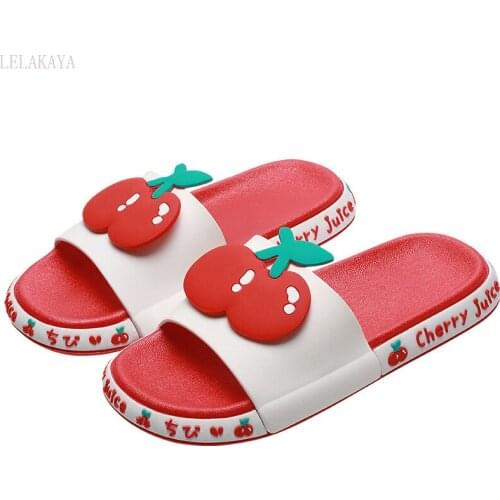 Creative Fruit Cute Orange Cherry Peach Lemon Women Slippers Summer Soft Sole Non-slip Beach Casual Shoes Couples Home Sandals