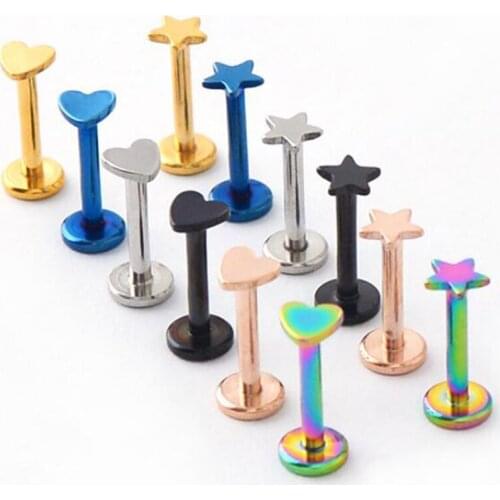 1 Piece 16G 1.2mm Stainless Steel Labret Rings Heart Star Internally threaded Lip Ring Tragus Earring Body Piercing Jewelry