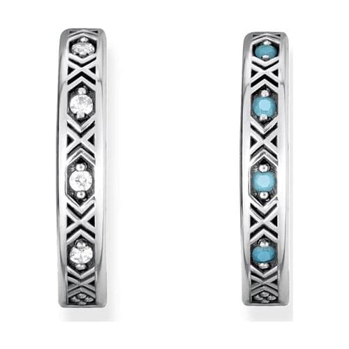 Creole Hoop Earring for Women Ethnic Blue White CZ 925 Sterling Silver Round Circle Ear Jewelry Accessories Wholesale Super Deal