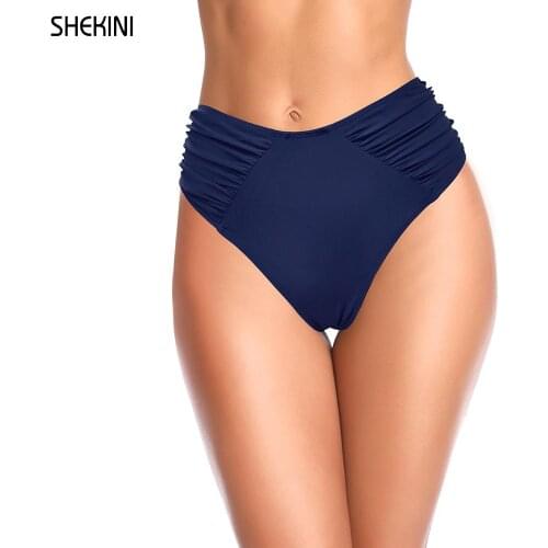 SHEKINI Womens Hipster Ruched Bikini Bottoms High Waist Swim Bottoms Solid Swimsuit Panties Summer Beach Swimming Trunks