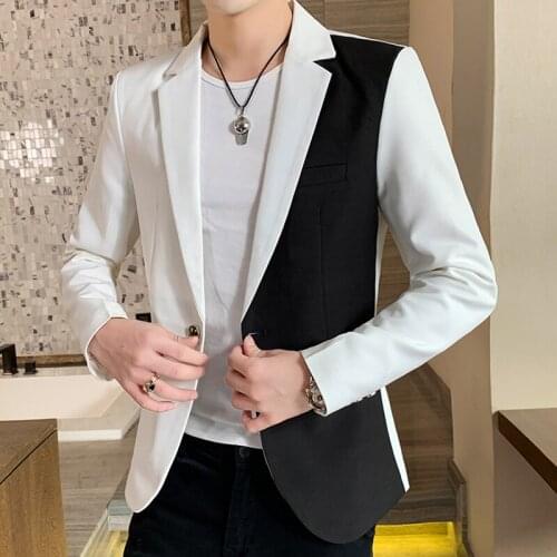 Mixed Color Mens Smart Casual Jacket One Button Club Coat Long Sleeve Blazers Slim Fit M8