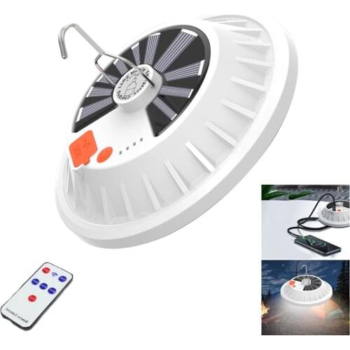 Solar Light Outdoors Camping Lantern Solar Powered With Remote Control Emergency Rechargeable LED Lamp Mobile Power Bank