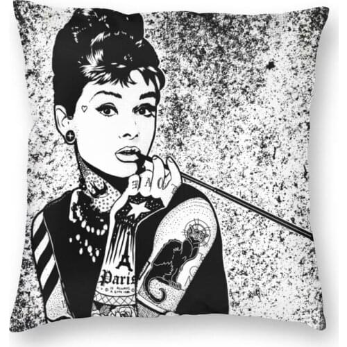Audrey Hepburn Punked Modern Vintage Design Cushion Cover Sofa Home Decorative Square Throw Pillow Case 45x45cm