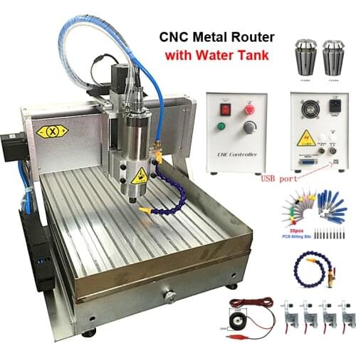 Waterjet cnc machine CNC6040 metal engraver 1500W VFD USB 4axis engraving with water tank