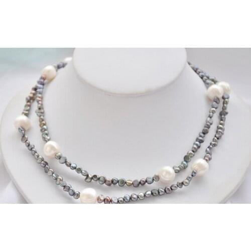 Wedding Woman Jewelry 39inch 10mm White Pearl Bead Necklace Gray Baroque Natural Freshwater Pearl Handmade