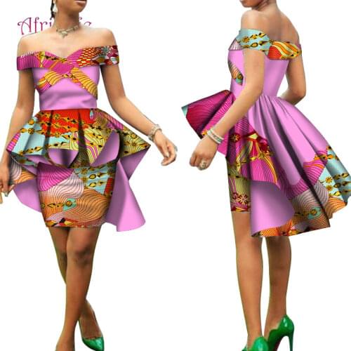 Off the Shoulder Mermaid Top and Mini Skirt Sets Hot Sell Popular African Ankara Women Clothes Suits for Wedding Party WY4042