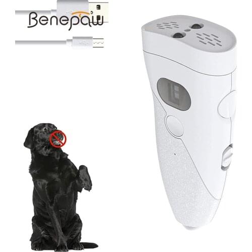 Benepaw Ultrasonic Dog Repeller Flashlight Anti Barking Device Bark Deterrent Dual Sensors Dog Training USB Charging Up to 5m